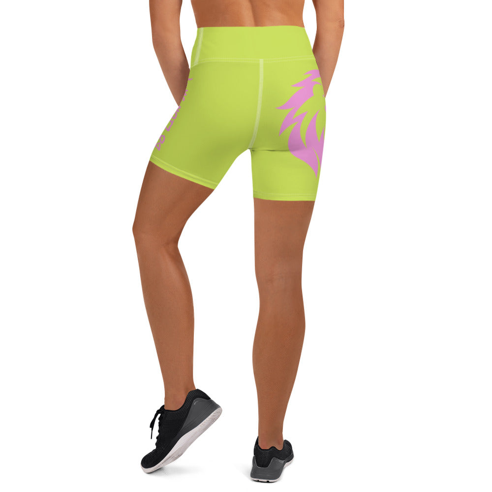 Women's Lion Yoga Shorts Lime Green/Pink