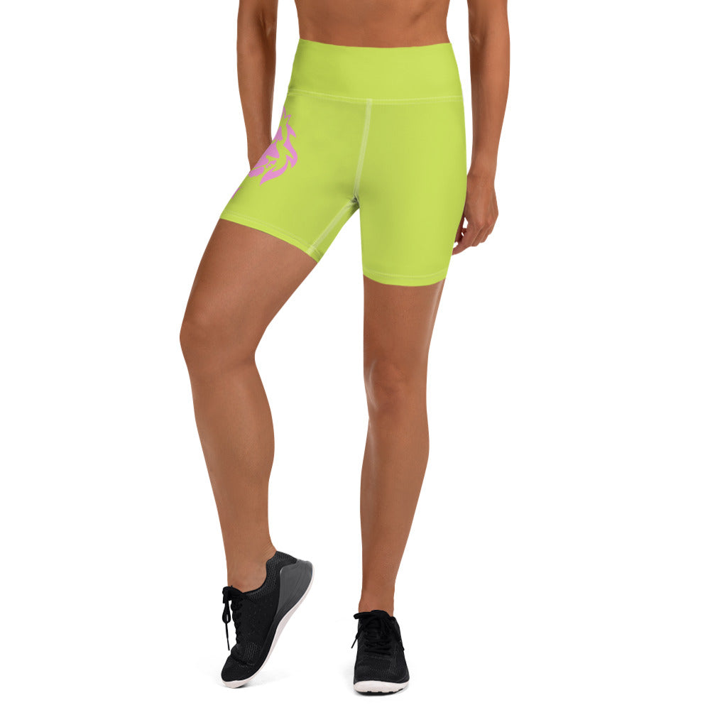 Women's Lion Yoga Shorts Lime Green/Pink