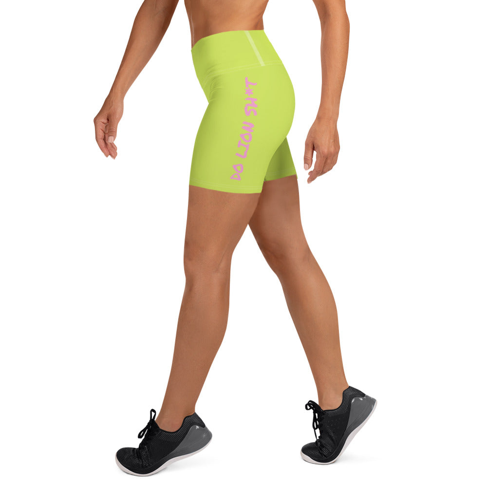 Women's Lion Yoga Shorts Lime Green/Pink