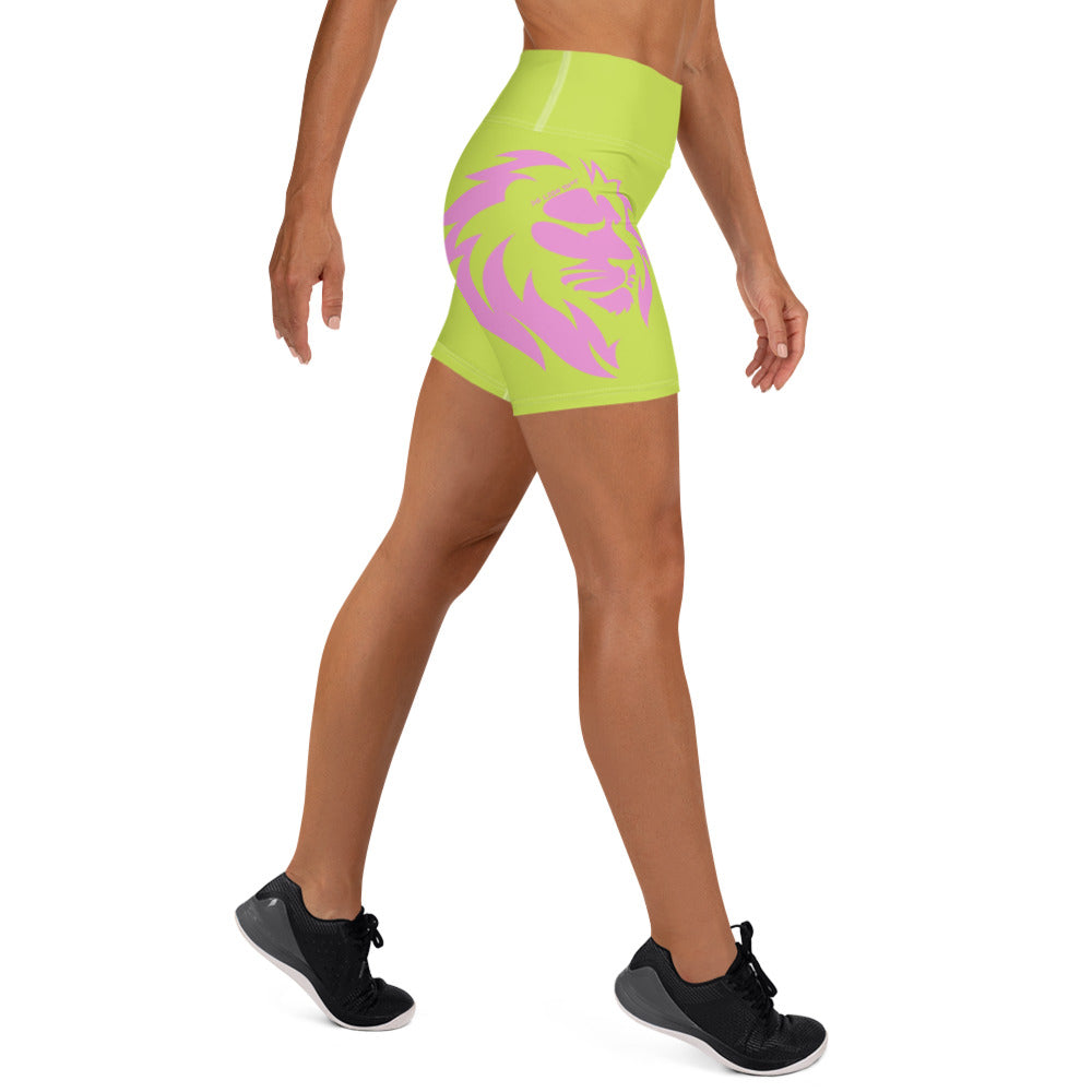 Women's Lion Yoga Shorts Lime Green/Pink