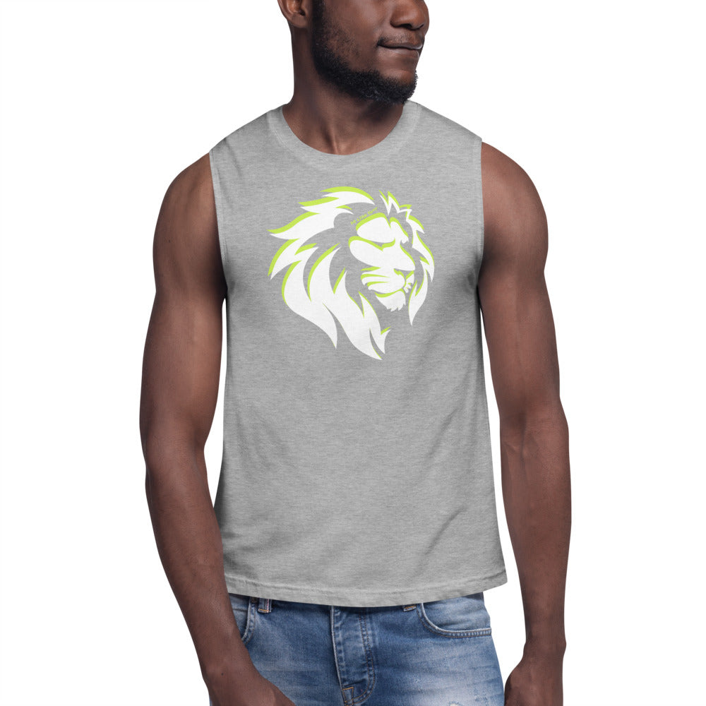 White/Lime Lion Muscle Shirt